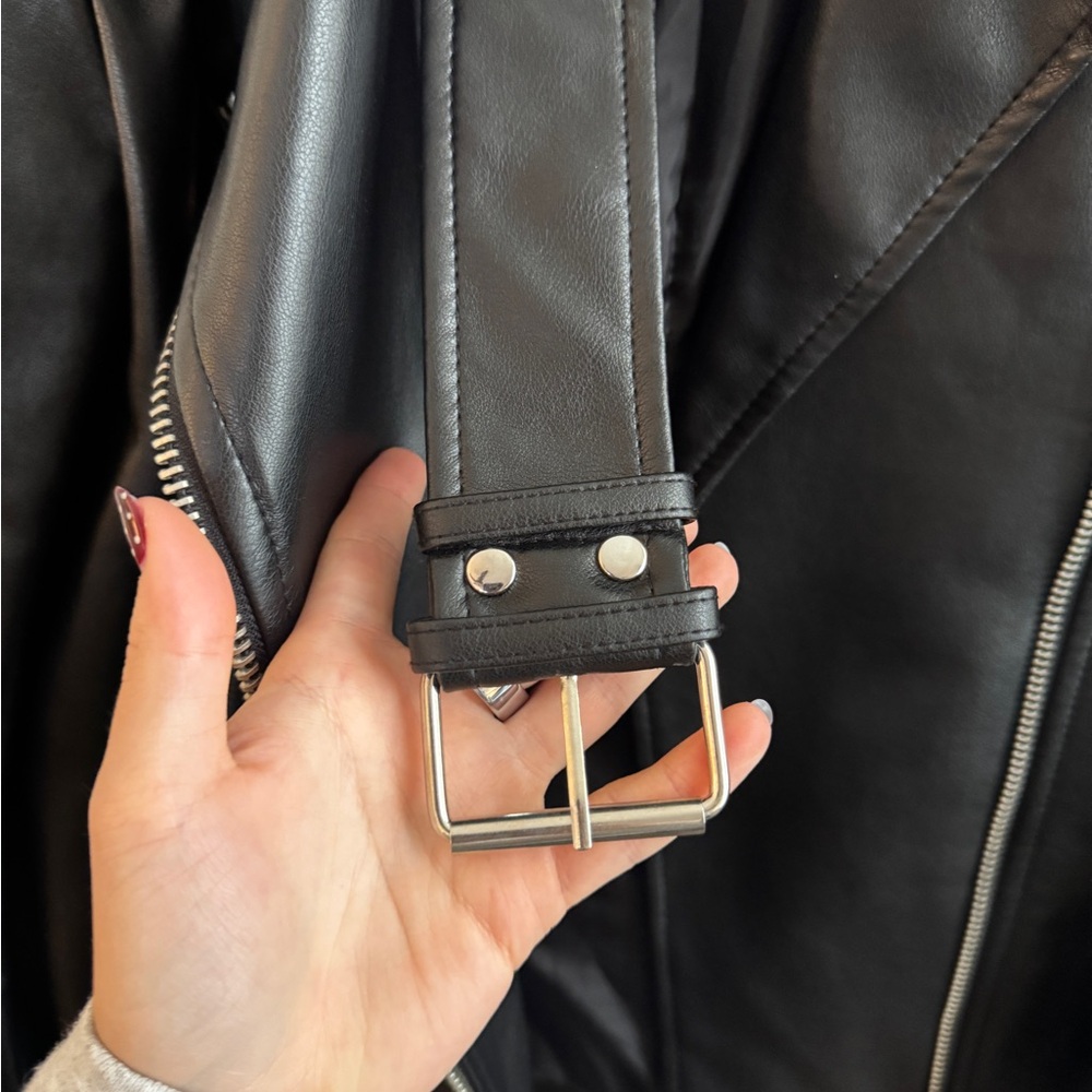 Black Leather Jacket - Oversized - image 2